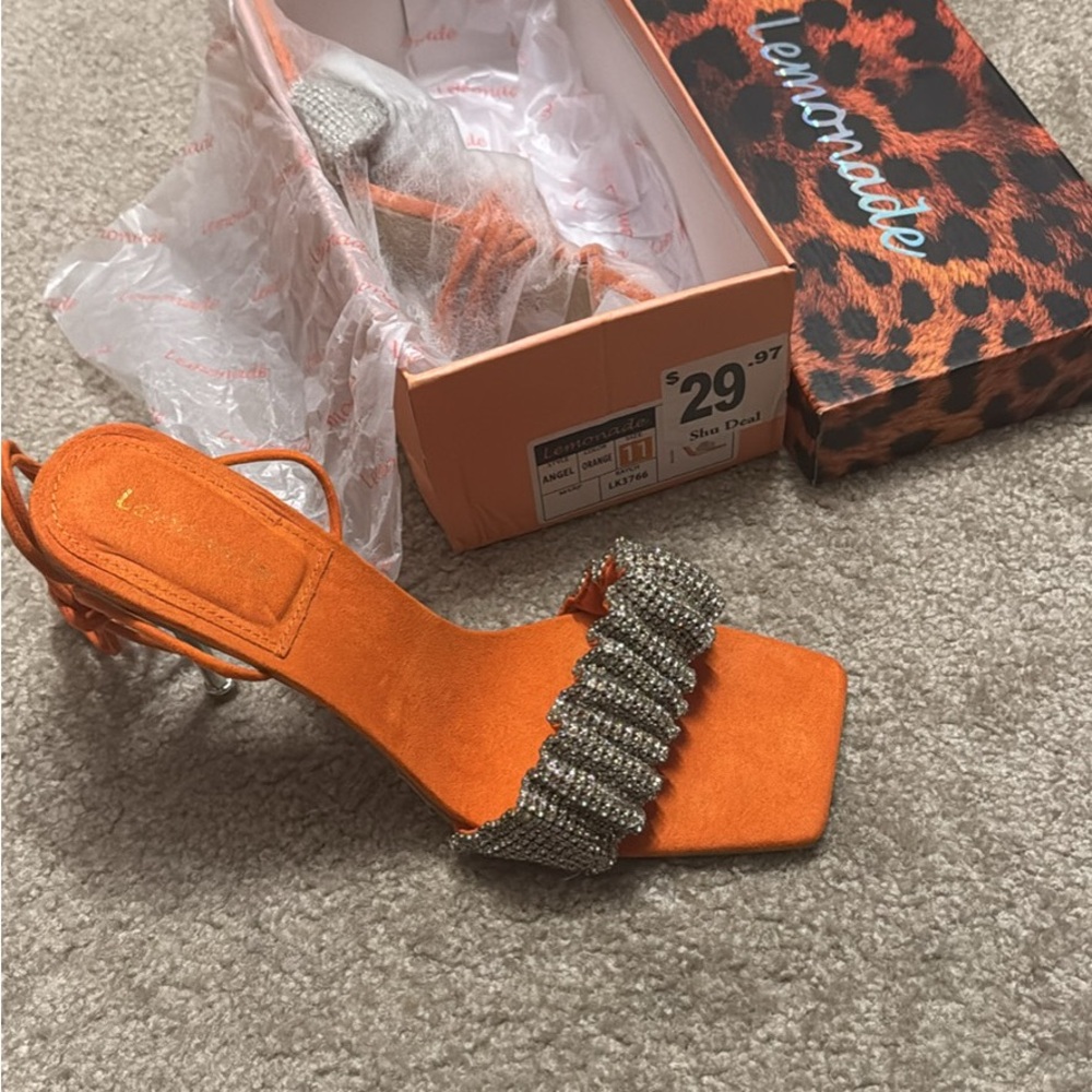 Orange Silver Rhinestone Heels - womens 11